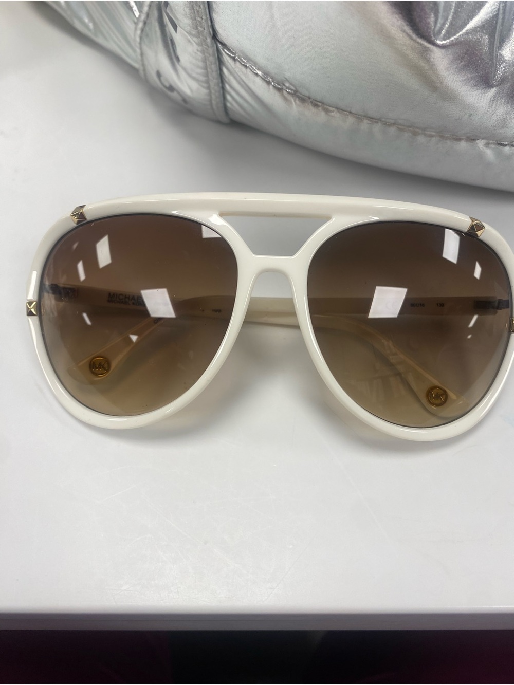 Michael Kors Cream Aviator Sunglasses with Brown Gradient Lenses